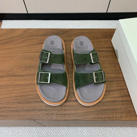 2025 Unisex Brunello Cucinelli Green Suede Leather Slippers KFY00250