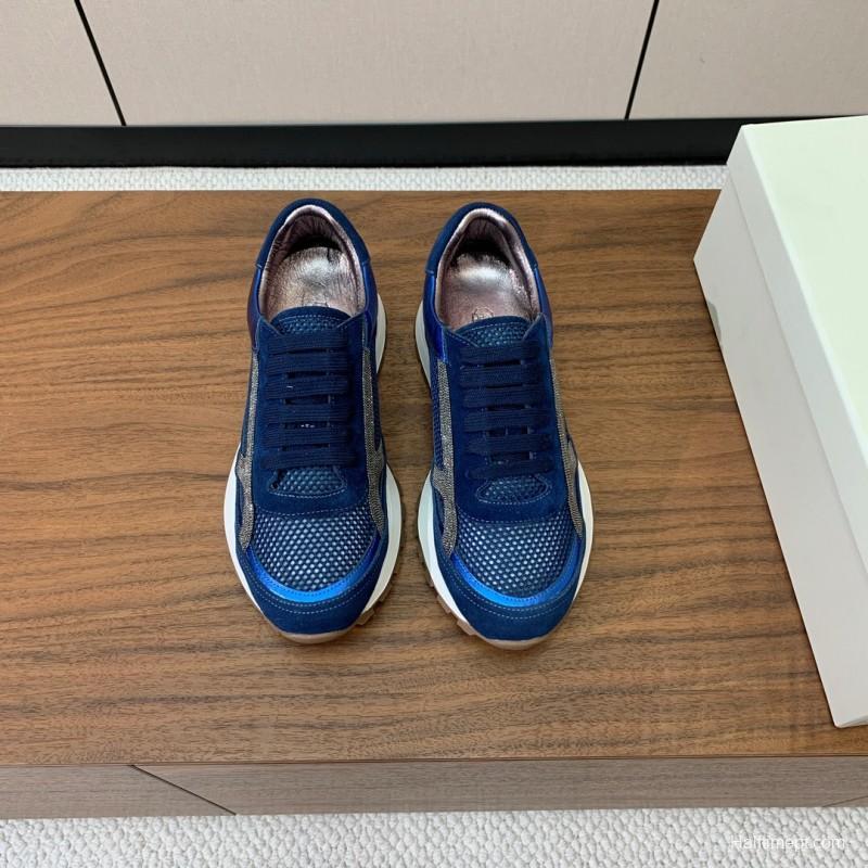 2025 Men Brunello Cucinelli Blue Navy Suede Mesh Casual Sneakers KFY00310