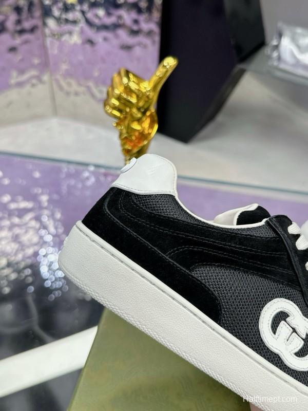 2024 Unisex Gucci Black White Leather Sneakers MJ00310
