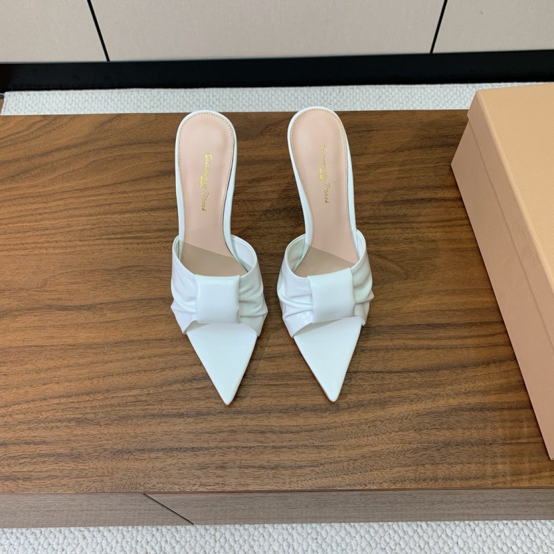 2025 Women Gianvito Rossi White Leather Pointed Toe High Heel Mule