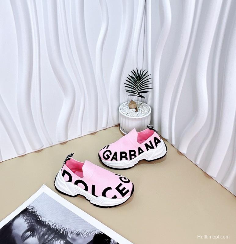 2024 Kids Dolce & Gabbana Pink Black White Fabric Slip-On