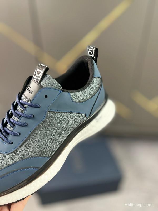 2024 Unisex Dior Blue Grey Leather Fabric Casual Shoes MJ00270