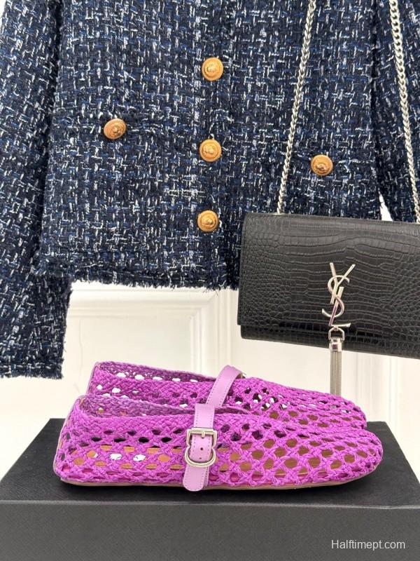 2025 Women AlAIA Purple Woven Leather Mary Jane