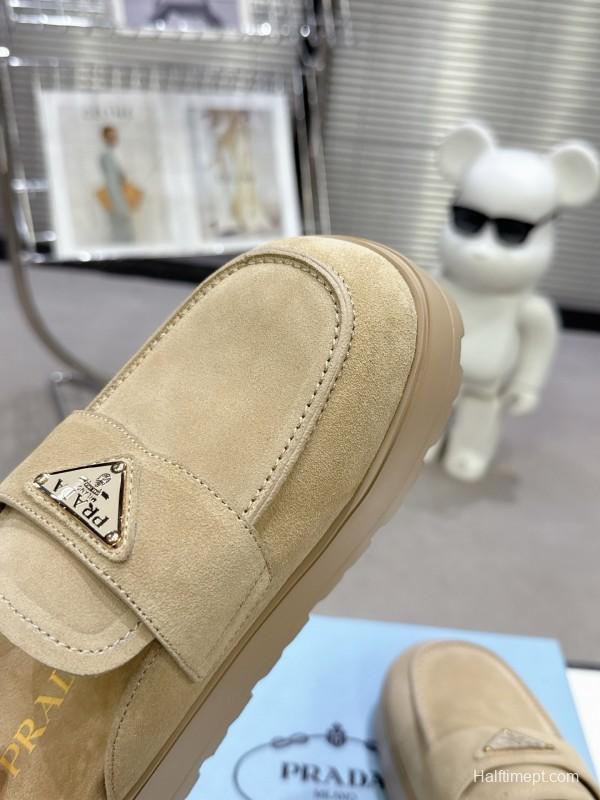 2025 Women Prada Beige Suede Loafer Slip-On KFY00280