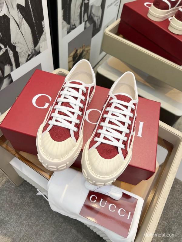 2025 Women Gucci Red White Canvas Sneakers