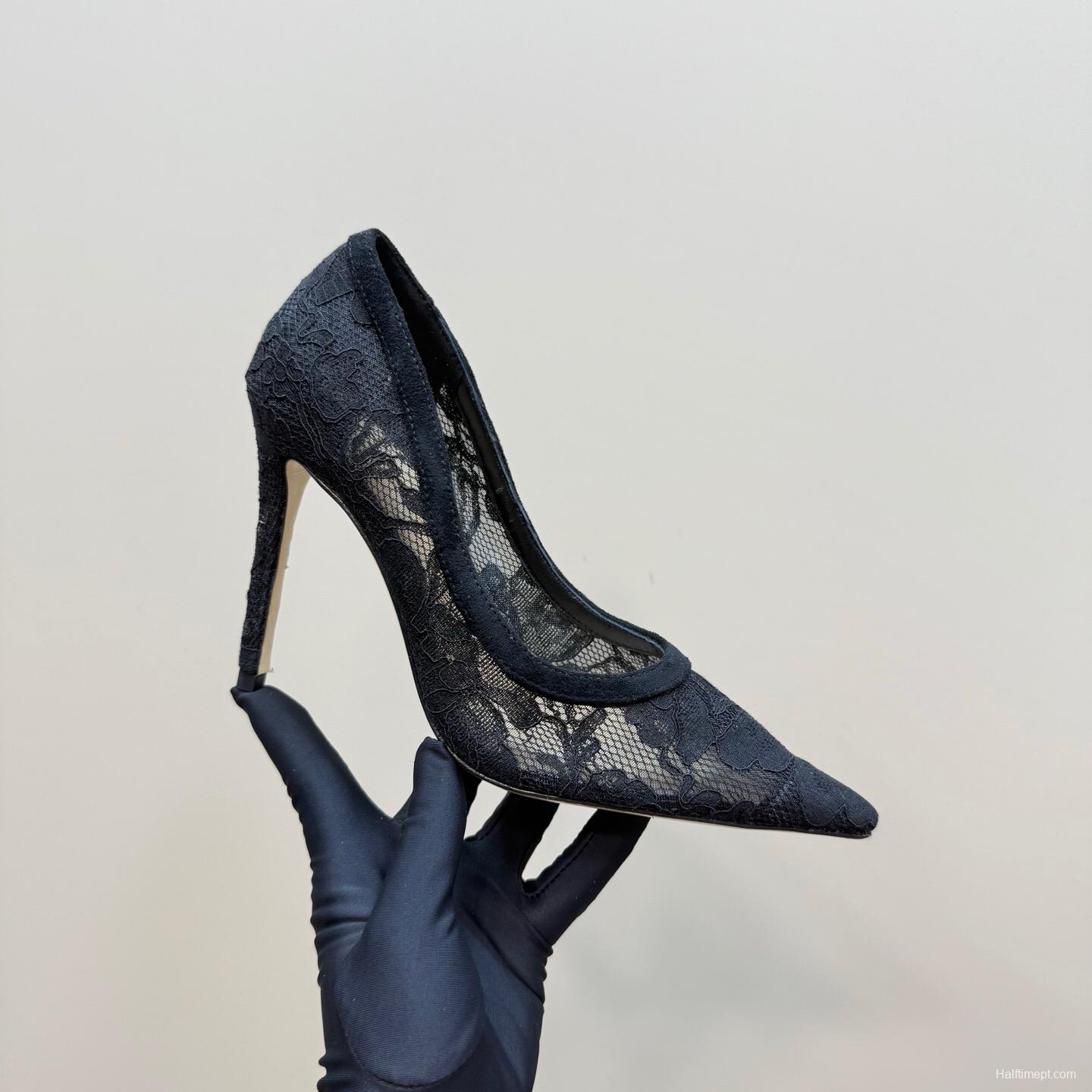 2025 Women Gianvito Rossi Black Lace Leather High Heel KFY00280