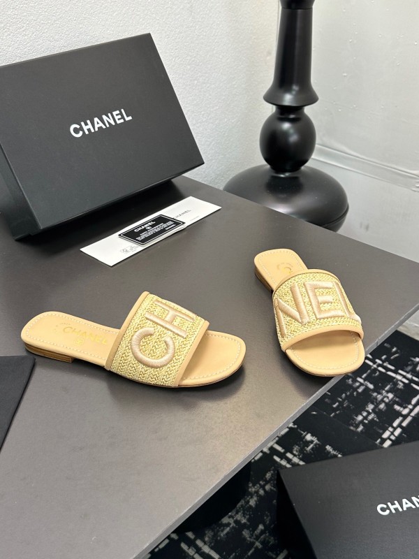2025 Women Chanel Beige Fabric Sandals