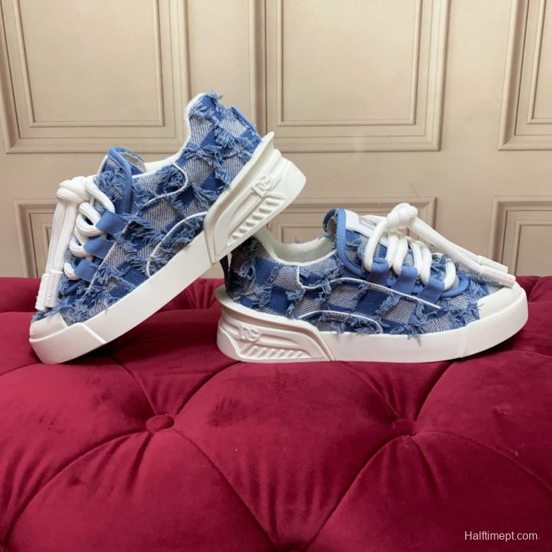 2024 Women Dolce & Gabbana Blue Denim Canvas Sneakers