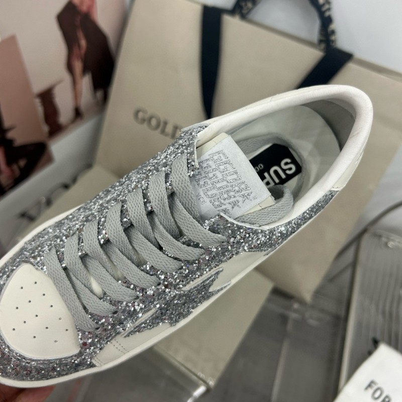 2024 Women GGDB Silver Glitter Leather Sneakers