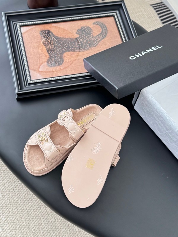 2025 Women Chanel Beige Leather Sandals LY00310