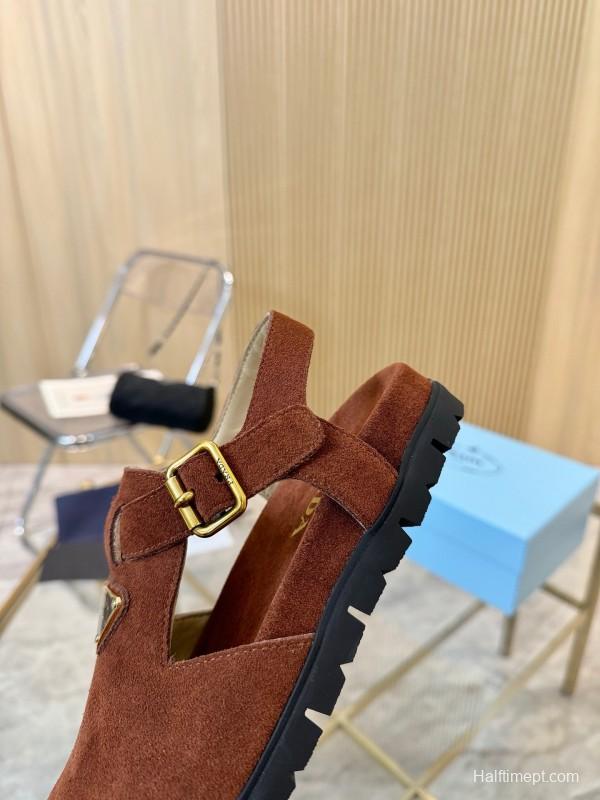 2025 Women Prada Brown Suede Sandal LY00280