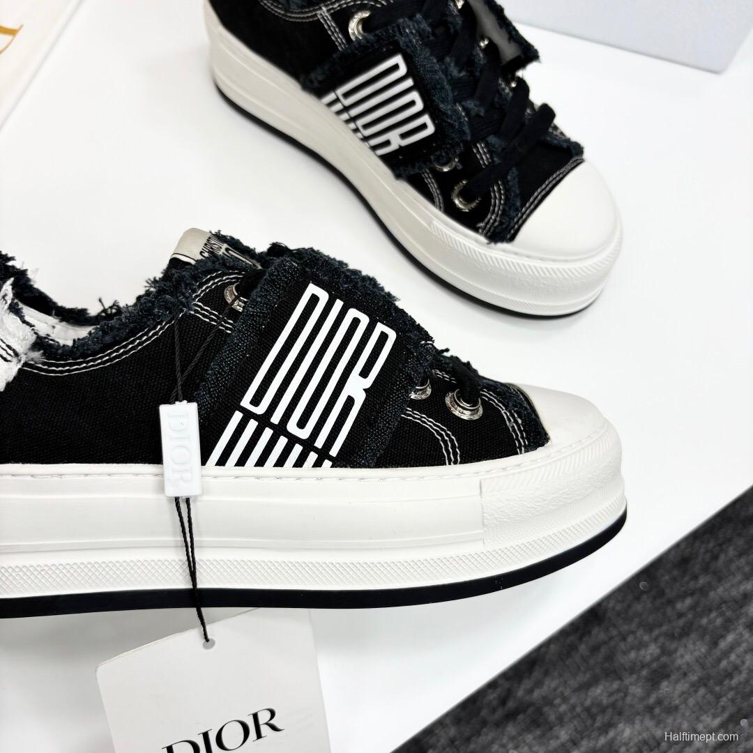 2025 Women Dior Black White Canvas Sneakers LY00300