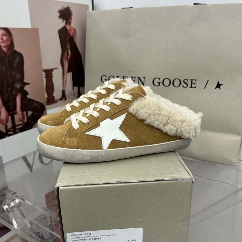 2025 Women GGDB Brown White Suede Shearling Sneakers
