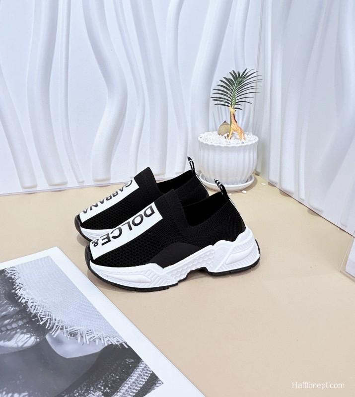 2024 Kids Dolce & Gabbana Pink Black White Fabric Sneakers