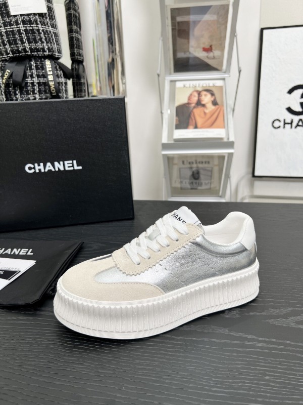 2025 Women Chanel White Silver Suede Leather Sneakers LY00270