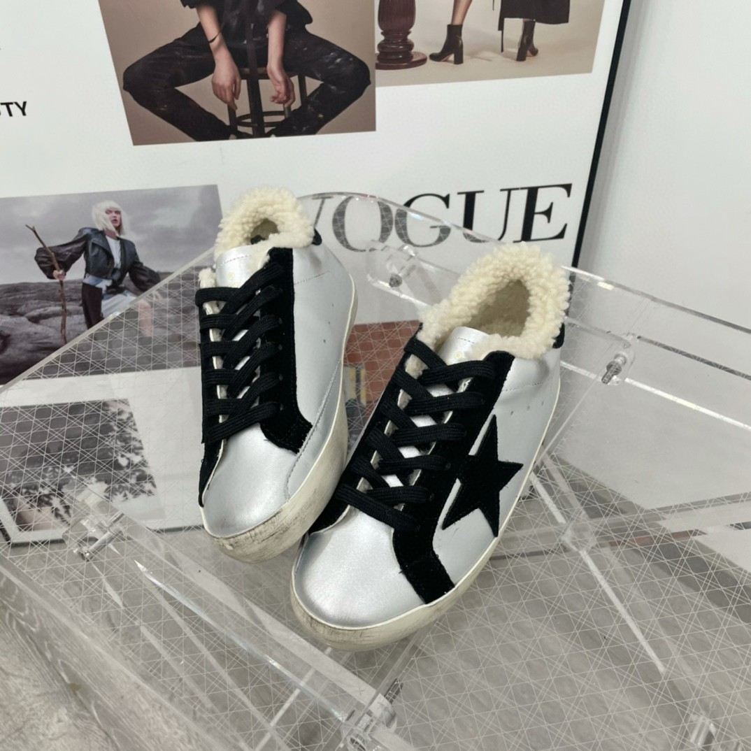 2025 Women GGDB Black White Leather Shearling Sneaker