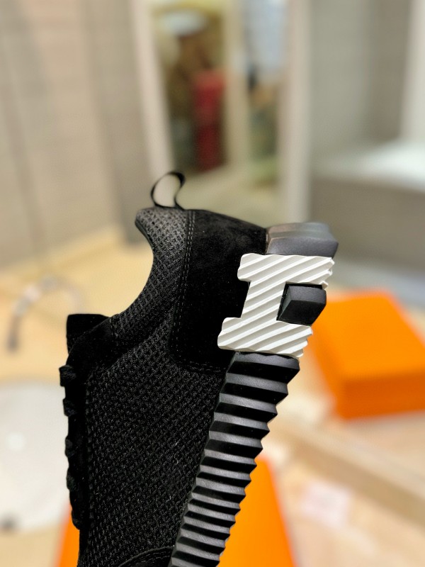 2024 Unisex Hermès black mesh suede sneakers