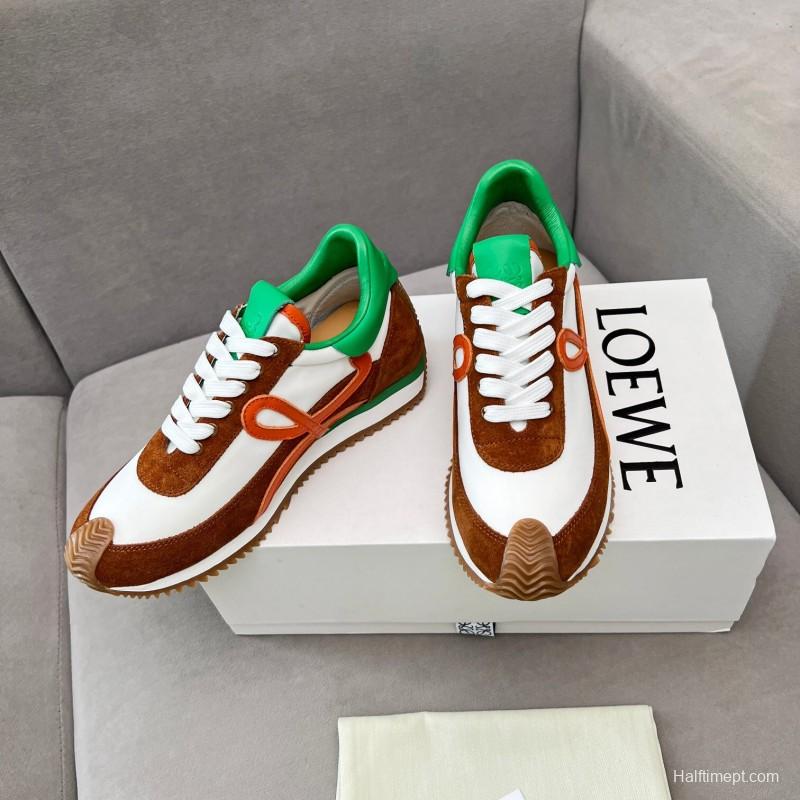 2025 Unisex Loewe Brown White Orange Green Leather Suede Sneakers LY00270