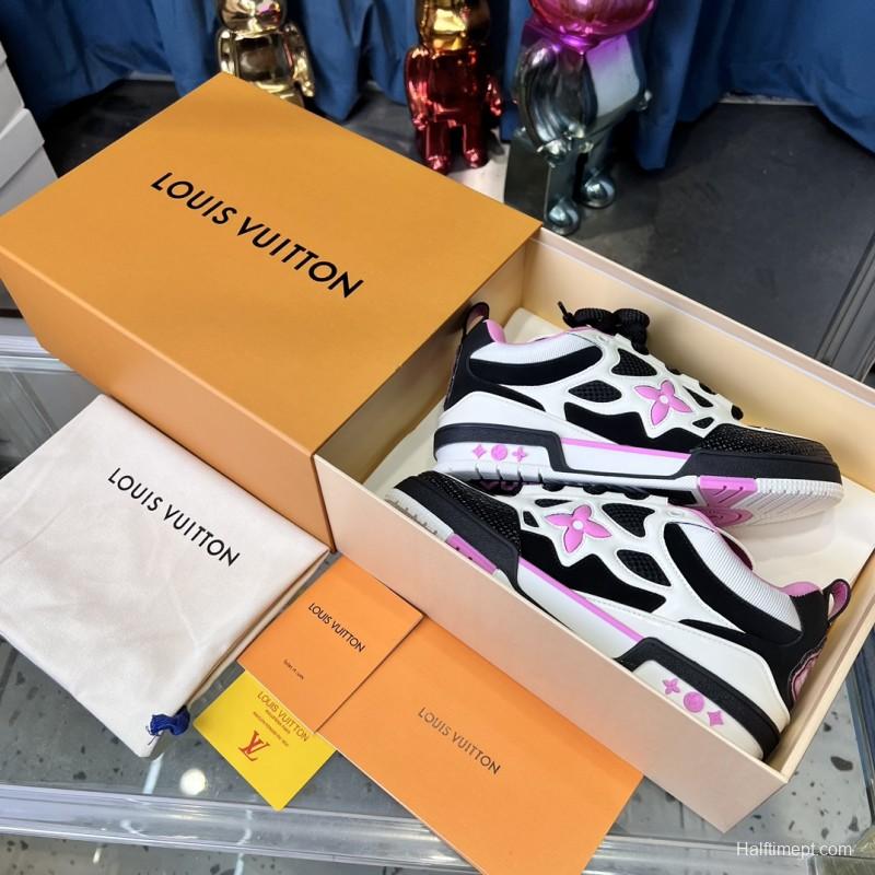 2025 Unisex Louis Vuitton White Black Pink Leather Mesh LV Trainer