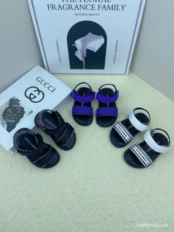 2025 Kids Dolce & Gabbana White Black Purple Leather Sandals