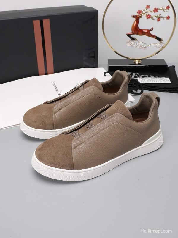 2024 Men Ermenegildo Zegna Brown Suede Leather Sneakers MJ00240