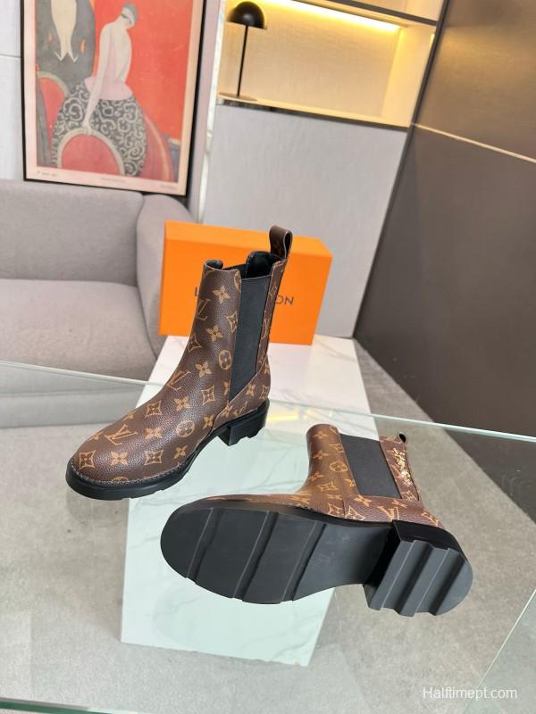 2024 Women Louis Vuitton Brown Leather Boots MJ00310