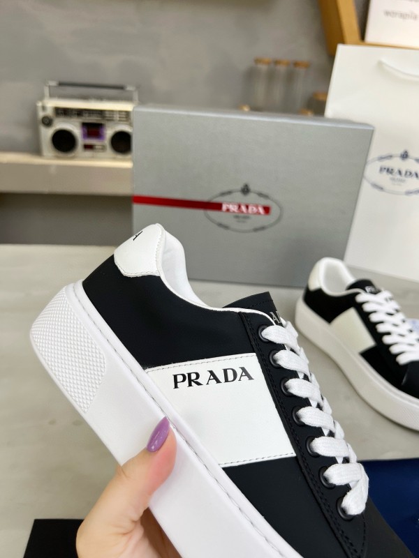 2024 Unisex Prada Black White Leather Sneakers MJ00310