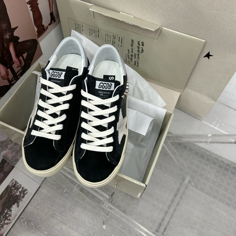 2025 Women GGDB Black White Leather Suede Star Sneakers