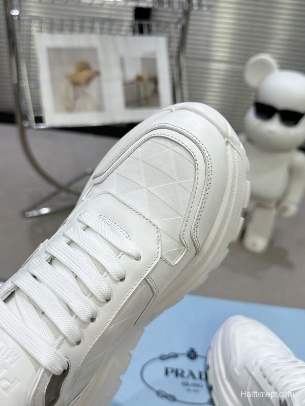 2025 Unisex Prada White Leather Sneakers