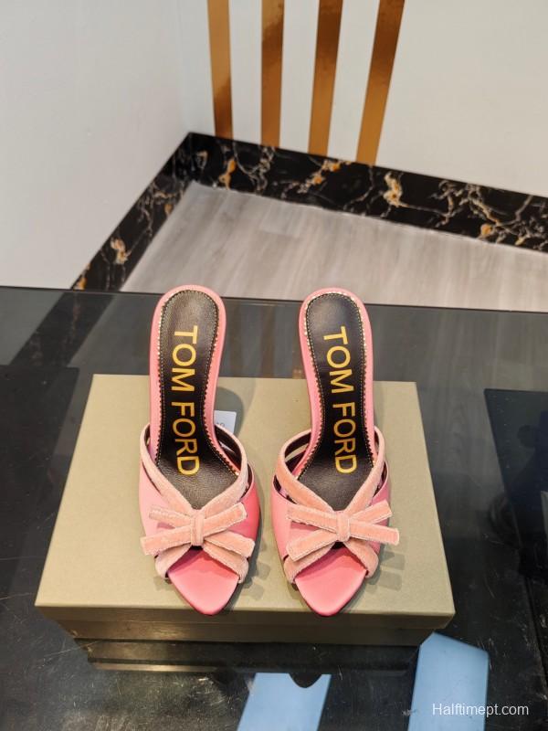 2025 Women TOM FORD Pink Velvet High Heel Backless Sandals KFY00290