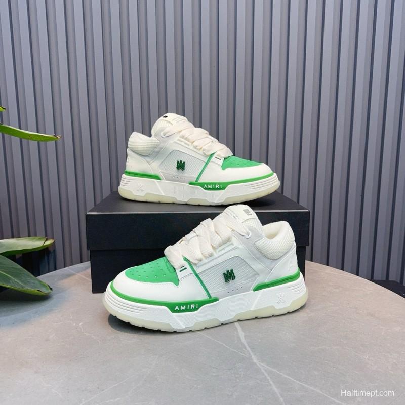 2024 Unisex Amiri White Green Leather Mesh Sneakers MJ00360