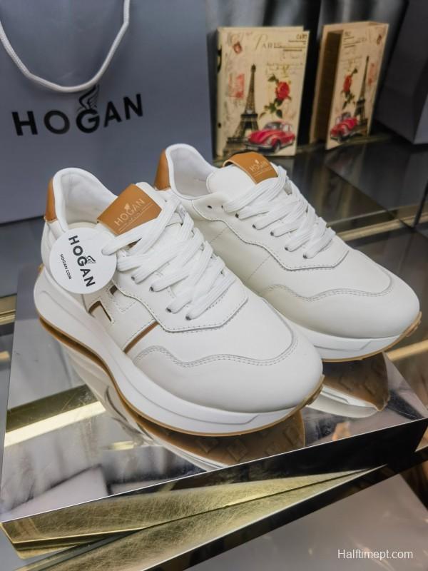 2025 Women HOGAN White Beige Leather Sneakers LY00360(F)