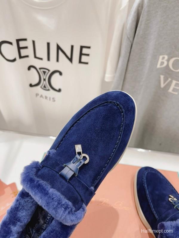 2024 Women Le Parmentier Blue Suede Shearling Loafer MJ00310