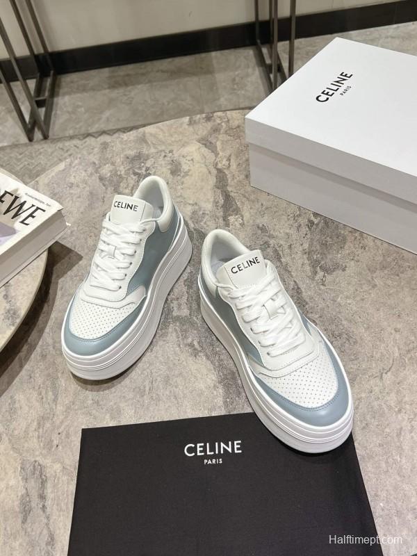 2025 Women Celine Blue White Leather Mesh Sneakers