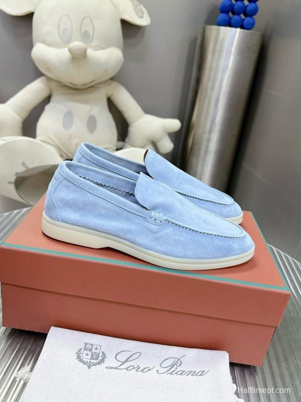 2024 Men Loro Piana Light Blue Suede Loafers MJ00270