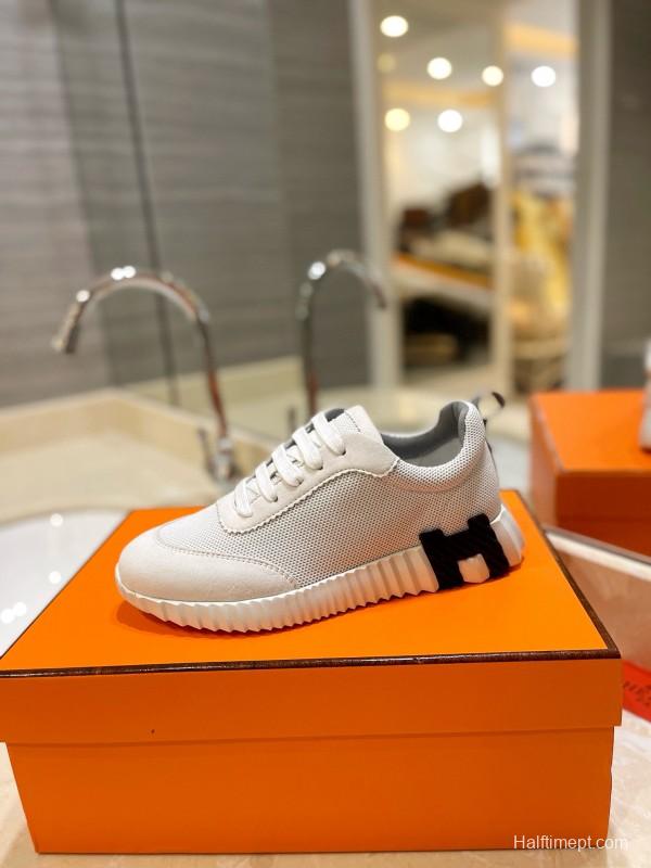 2024 Unisex Hermès White Imported Calf Suede Rain Cloth Casual Sneakers MJ00320