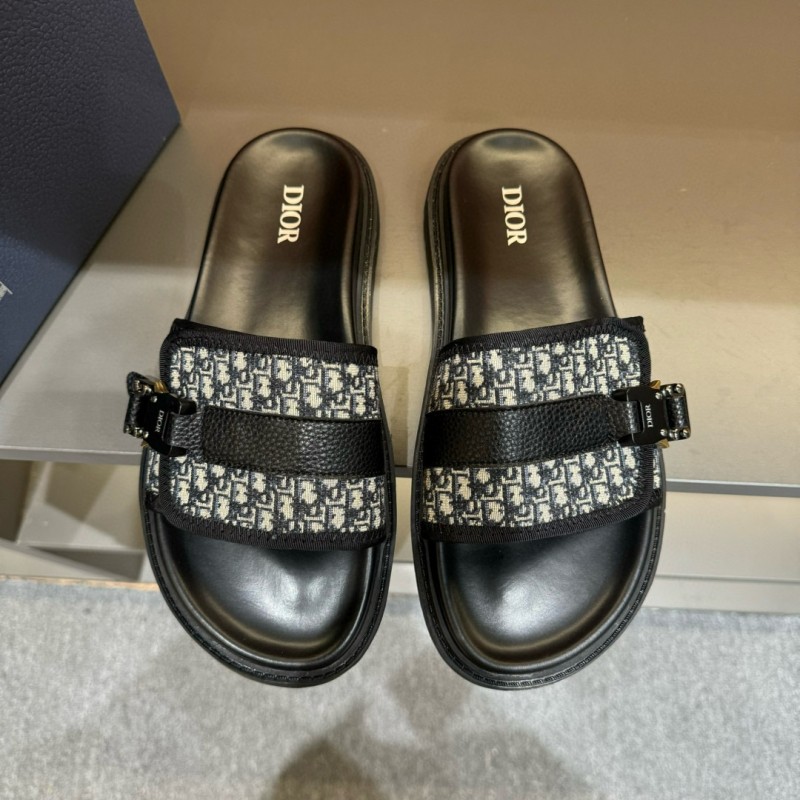 2024 Slippers Dior Black Canvas Leather Slippers MJ00190