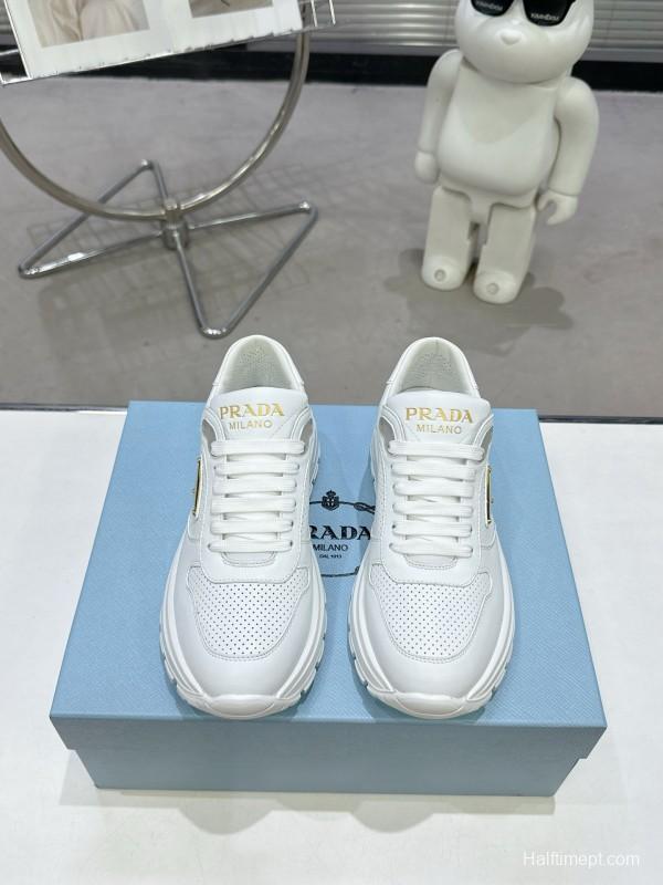2025 Unisex Prada White Leather Sneakers KFY00310