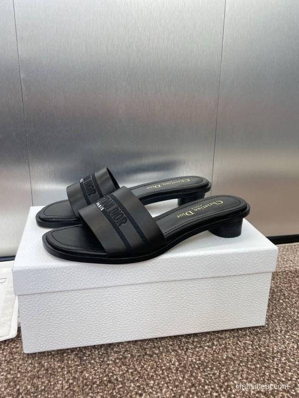 2025 Women Dior Black Leather Slippers CHRISTIAN DIOR PARIS