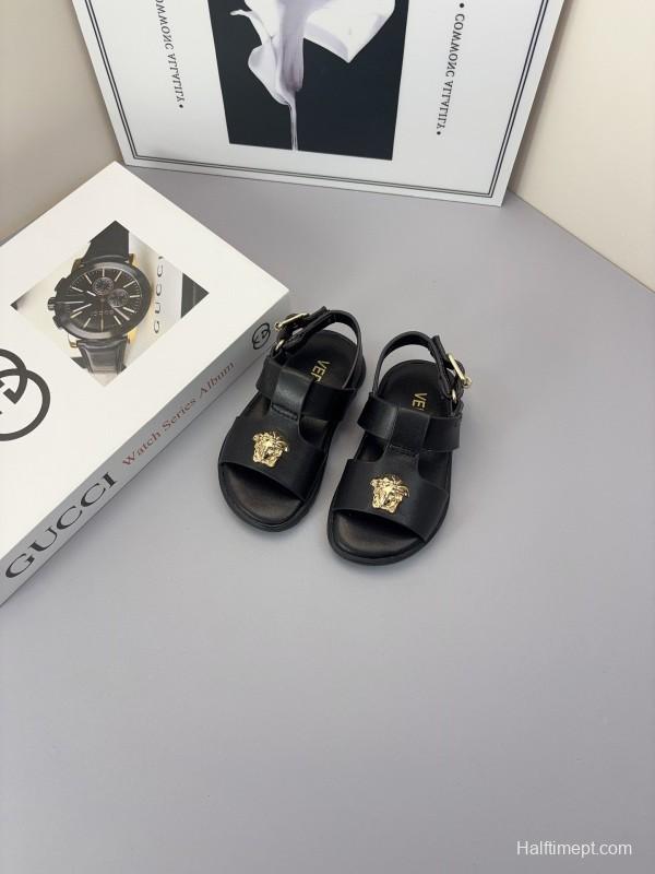 2025 Kids Versace Black White Leather Sandals