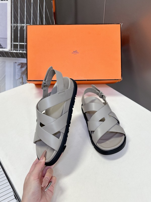 2025 Women Hermès Beige Leather Slippers