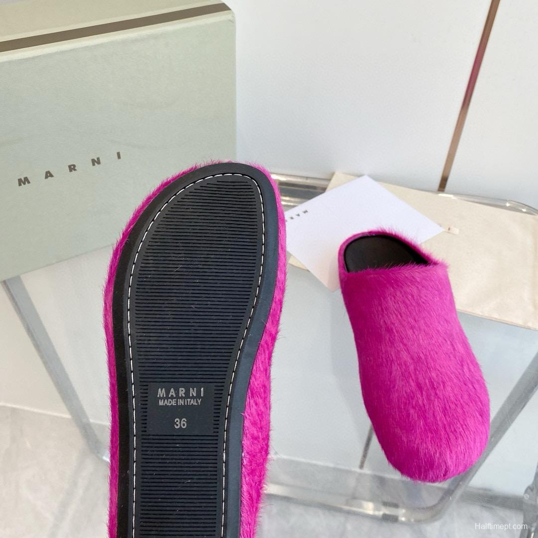 2024 Unisex Marni Pink Calf Hair Leather Mules MJ00320+20