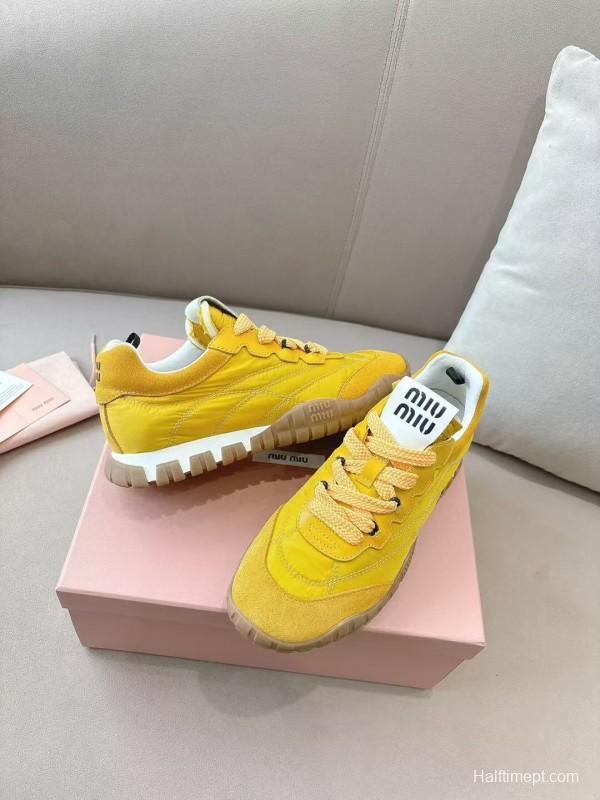 2025 Women Miu Miu Yellow Suede Sneakers KFY00280