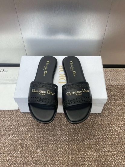 2025 Women Dior Black Leather Slides
