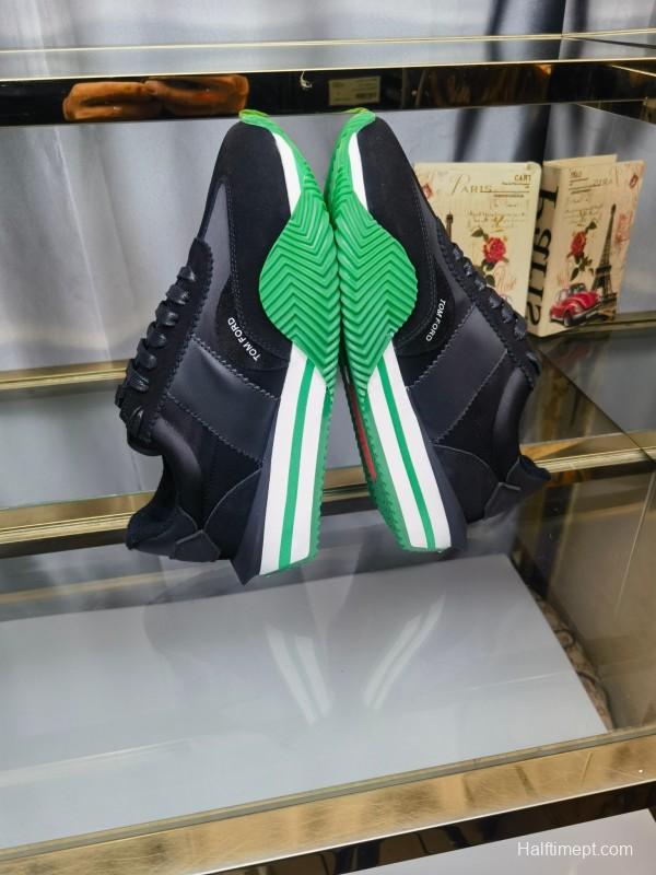 2025 Unisex TOM FORD Black Green Leather Suede Sneakers LY00360(F)/LY00370(M)