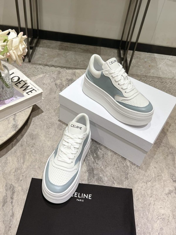 2025 Women Celine Blue White Leather Mesh Sneakers