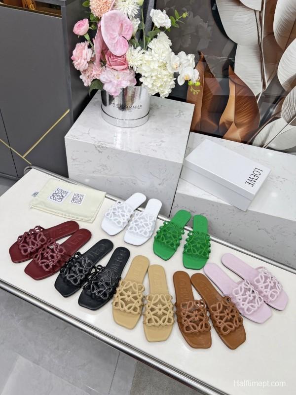 2025 Loewe Burgundy Leather Slippers