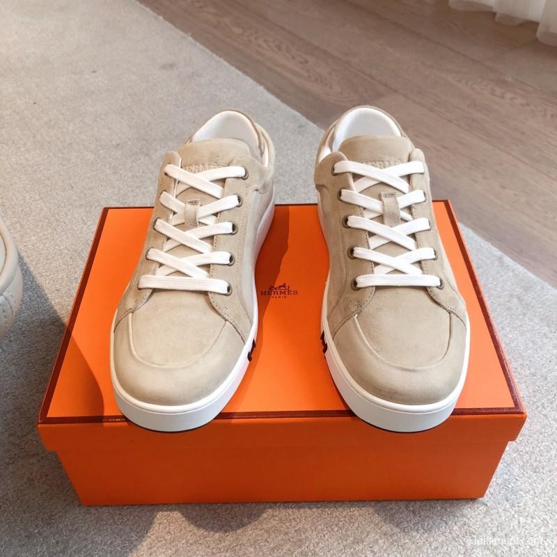 2025 Unisex H Beige White Suede Leather Sneakers AS00380