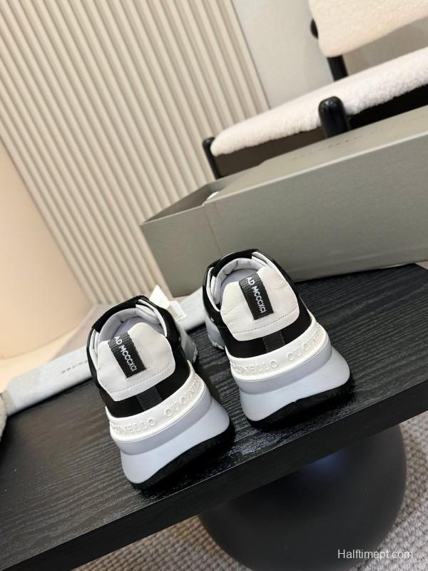 2025 Men Brunello Cucinelli Black White Calf Leather Sneakers AS00320