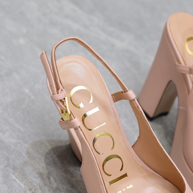 2025 Women Gucci Pink Leather Platform High Heels KFY00320